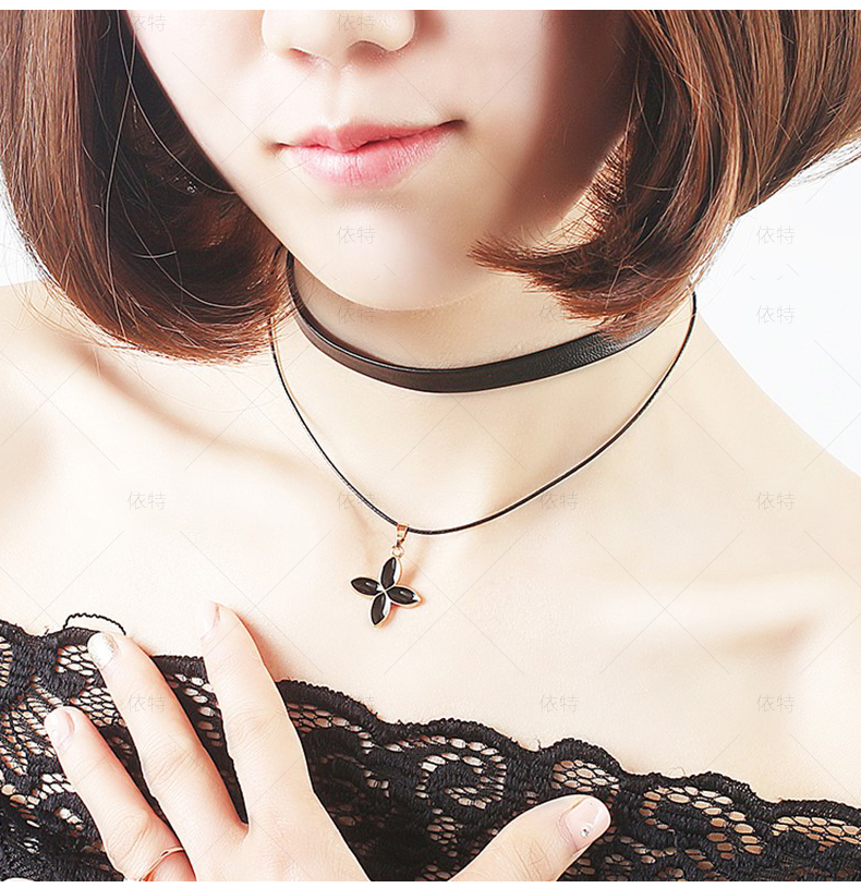 依特choker四叶草项链颈带chocker颈链女网红脖颈圈皮项圈短款锁骨链