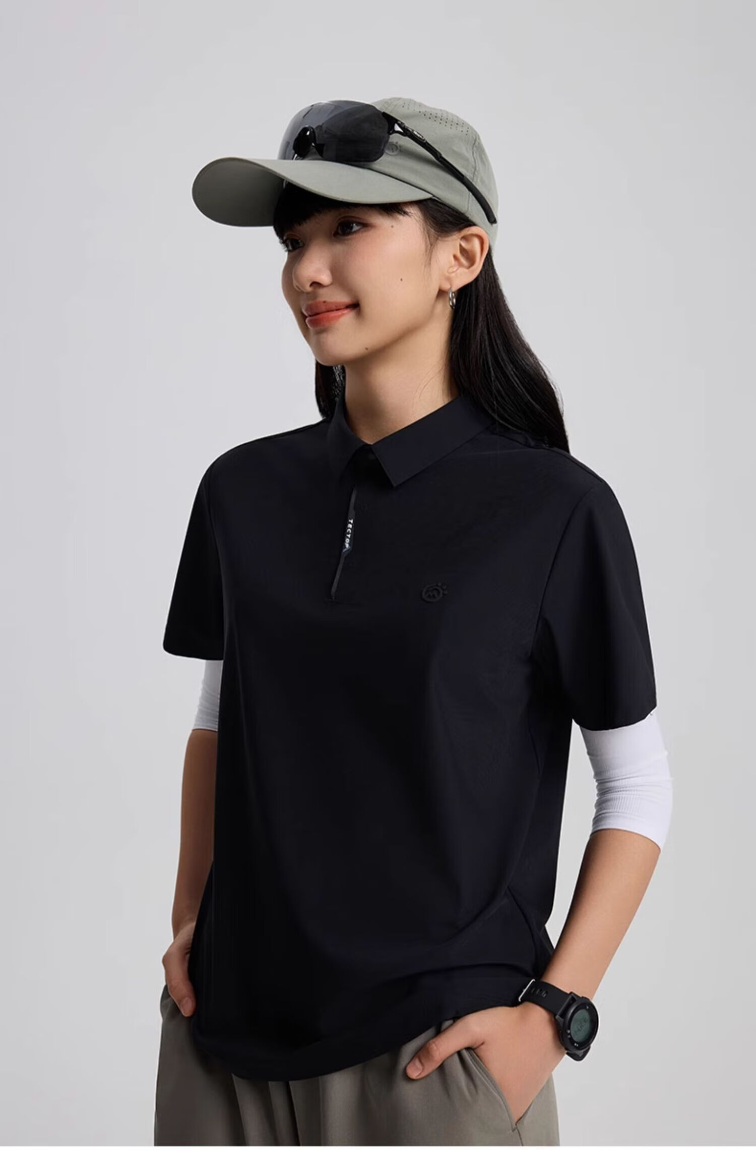 TECTOP Women's Dawn Gray Quick-Dry Short Sleeve Polo Shirt Summer Sun Protection Ice Silk Cooling S 41