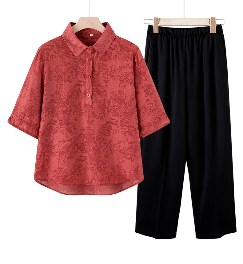 Yalu Middle-aged and Elderly Women's Summer Set 2026 New Mom's Fashionable Short Sleeve Shirt for Women Aged 40-50 10