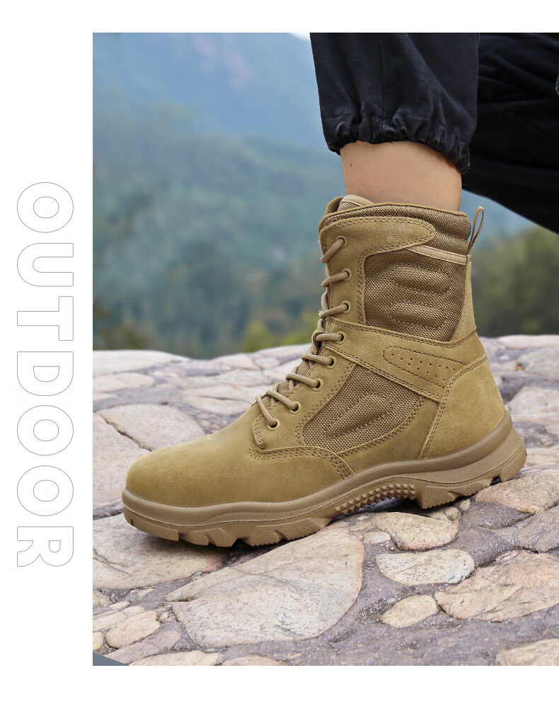 Qiangren Men's Desert Boots Jihua 3515 Original Training Boots Puncture-Resistant Sports Boots Side Zipper Outdoor Boots Sand Size 38 19