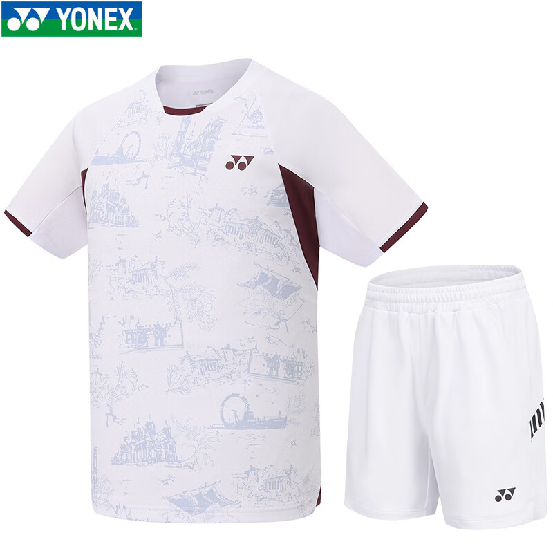 YONEX Badminton Sports T-Shirt Breathable Short Sleeve Set Men's Set - 1102925BCR - White L 5