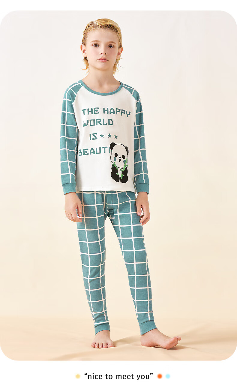 Yalu Children's Thermal Underwear Set Youth Winter Pure Cotton Autumn Clothes and Pants Class A Boys Comfortable Home Pajamas 12