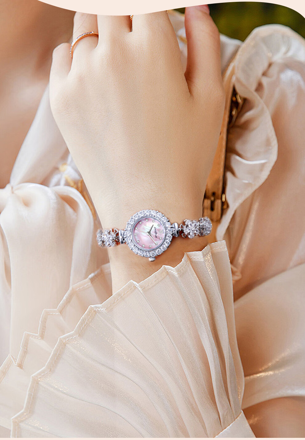 COMLORVEI Watch Rotating Peach Blossom Series with Diamond Inlay, Chinese Women's Watch, Sweet Gift for Girlfriend, Wristwatch 693 4