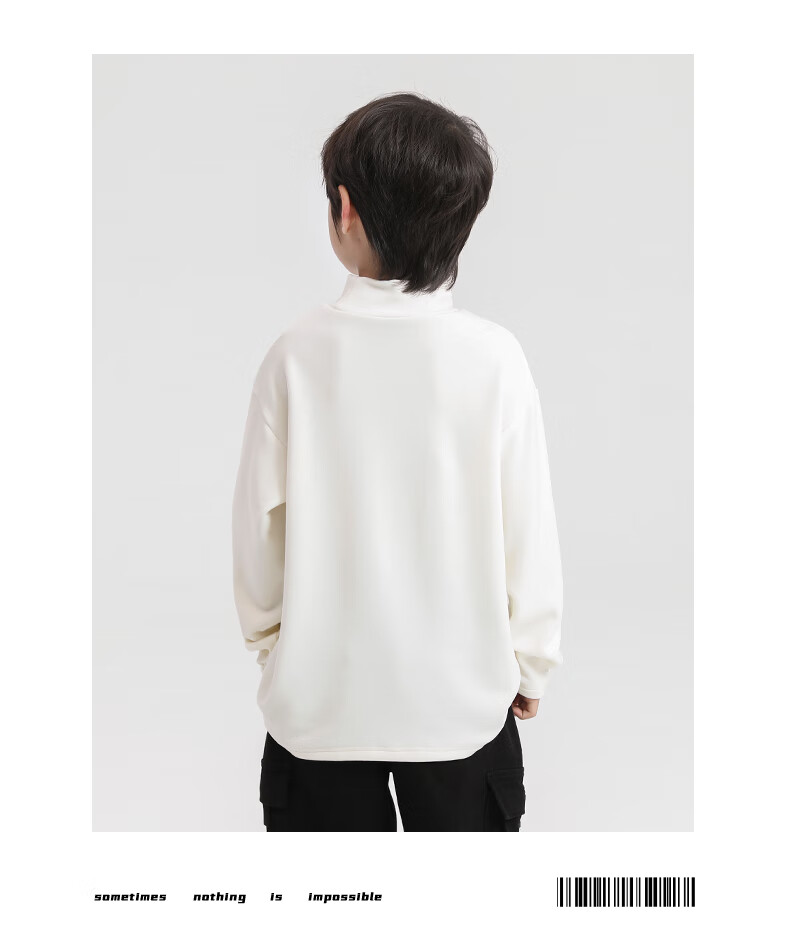 Little Elephant Ham Boys' Base Layer Shirt Autumn Winter Children's Innerwear Half Turtleneck New Boys' Trendy White 150 cm 20