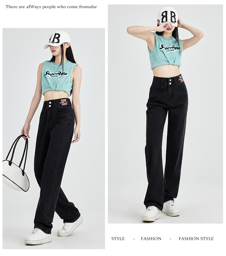 ROMON [American Casual Style] Women's Jeans, Summer High-Waist Versatile Loose Wide-Leg Slimming Straight Pants, Vintage Blue, Size M 11