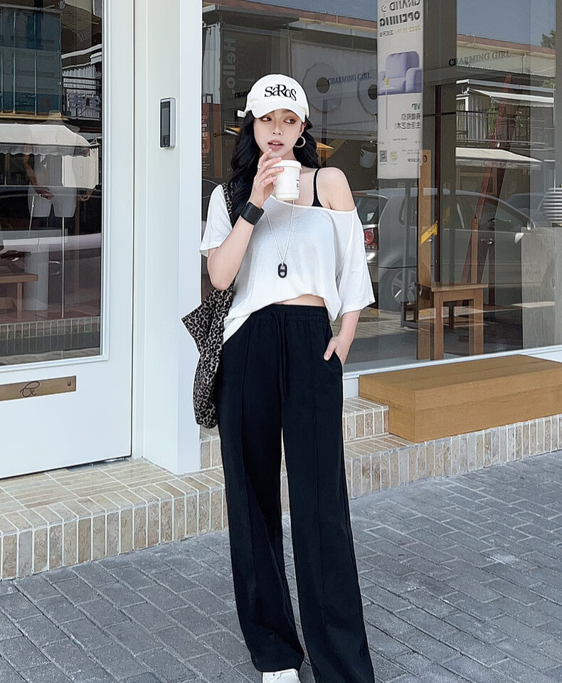MEIYANG Tilted Line Casual Pants, Modal Blend Vertical Striped Texture Straight-Leg Pants, Black Extended Version, L 18