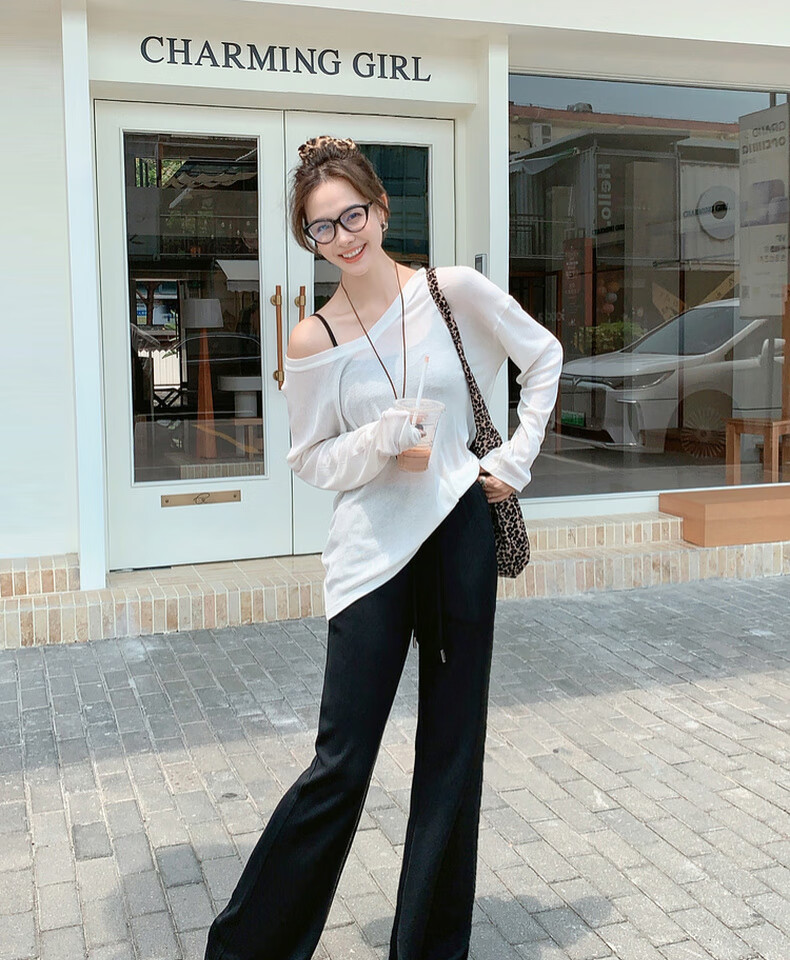 MEIYANG Ice Silk Casual Pants, Refreshing Summer Acetate Knit Straight-Leg Trousers, Black Regular Version, Size S 9