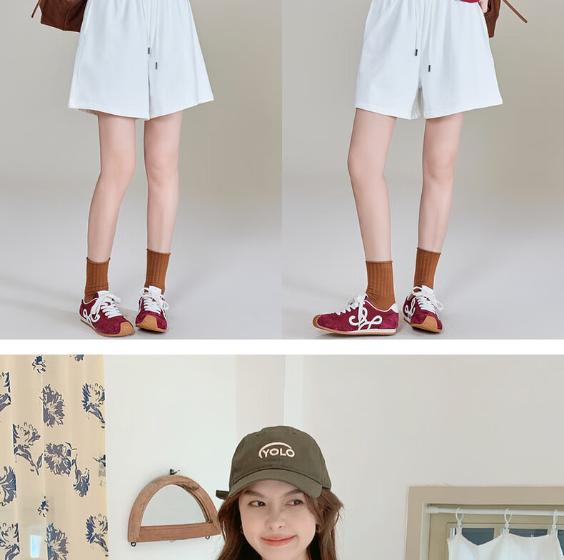 MEIYANG Bailing Shorts, Three-Line Sweatshirt Terry Texture A-Line Casual Pants, Beige, M 27