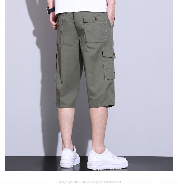 ROMON Shorts, Summer Men's New Casual Workwear Thin Seven-Point Pants, Multi-Pocket Loose Breathable, Black, 5XL 4