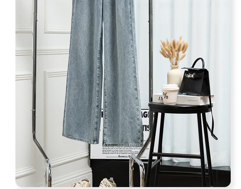 MEIYANG Spring Festival Denim Jeans, High-Waisted Straight Wide-Leg Floor-Length Pants [60 Series in Stock], Washed Blue, XL 4