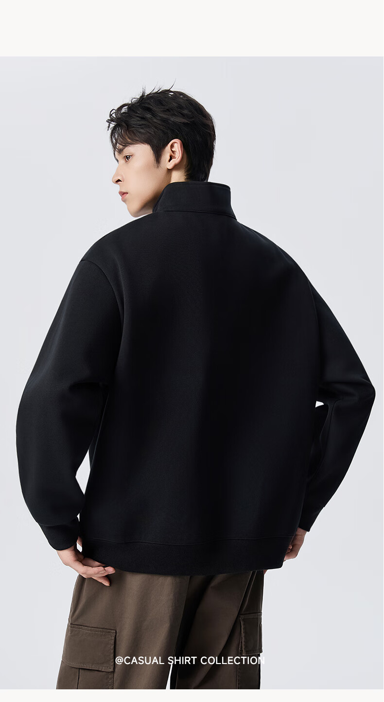 Mark Fairwhale Half-Zip Fleece-Lined Thickened Autumn Winter Men's Hoodie Black L 8