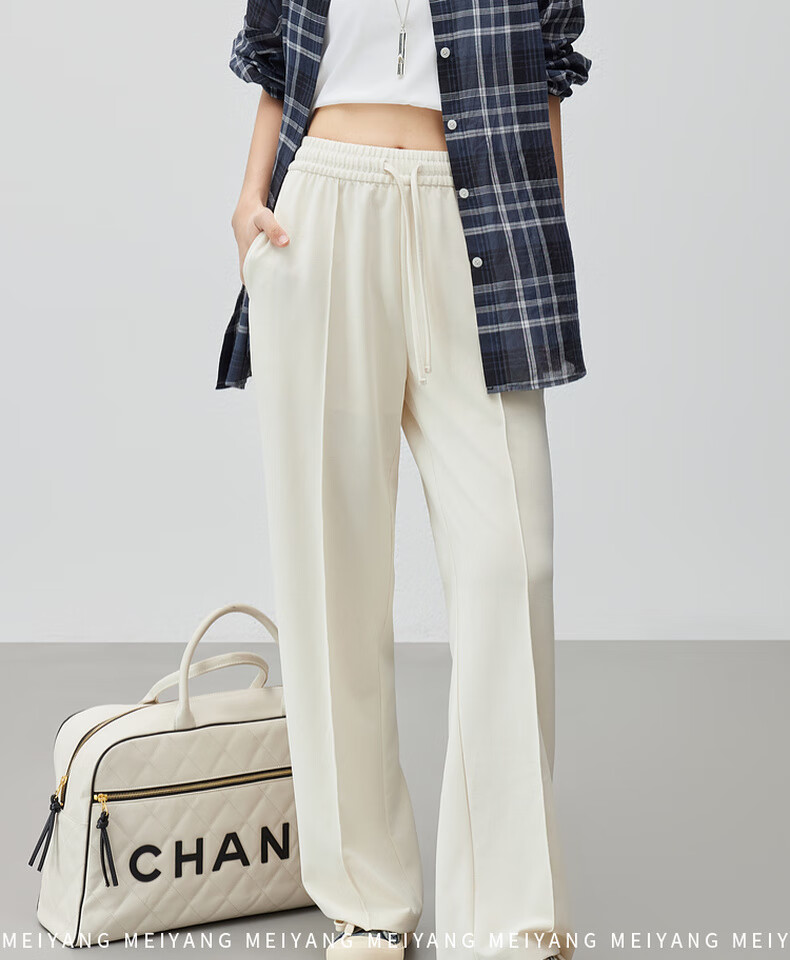 MEIYANG Tilted Line Casual Pants, Modal Blend Vertical Striped Texture Straight-Leg Pants, Black Extended Version, L 2