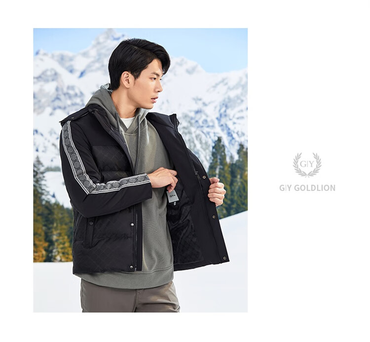 Goldlion GY Men's Short Down Jacket Autumn Winter Classic White Goose Down Three-Proof Detachable DGH0213-MK120 Black L 11