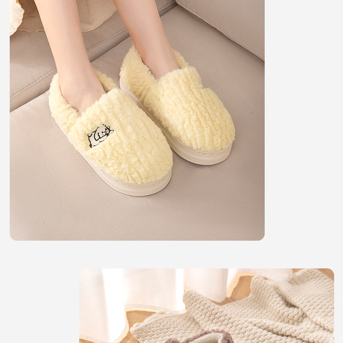 Runrou Full-Coverage Cotton Slippers for Women Autumn Winter 2025 New Plush Indoor Warm Maternity Cotton Shoes 19