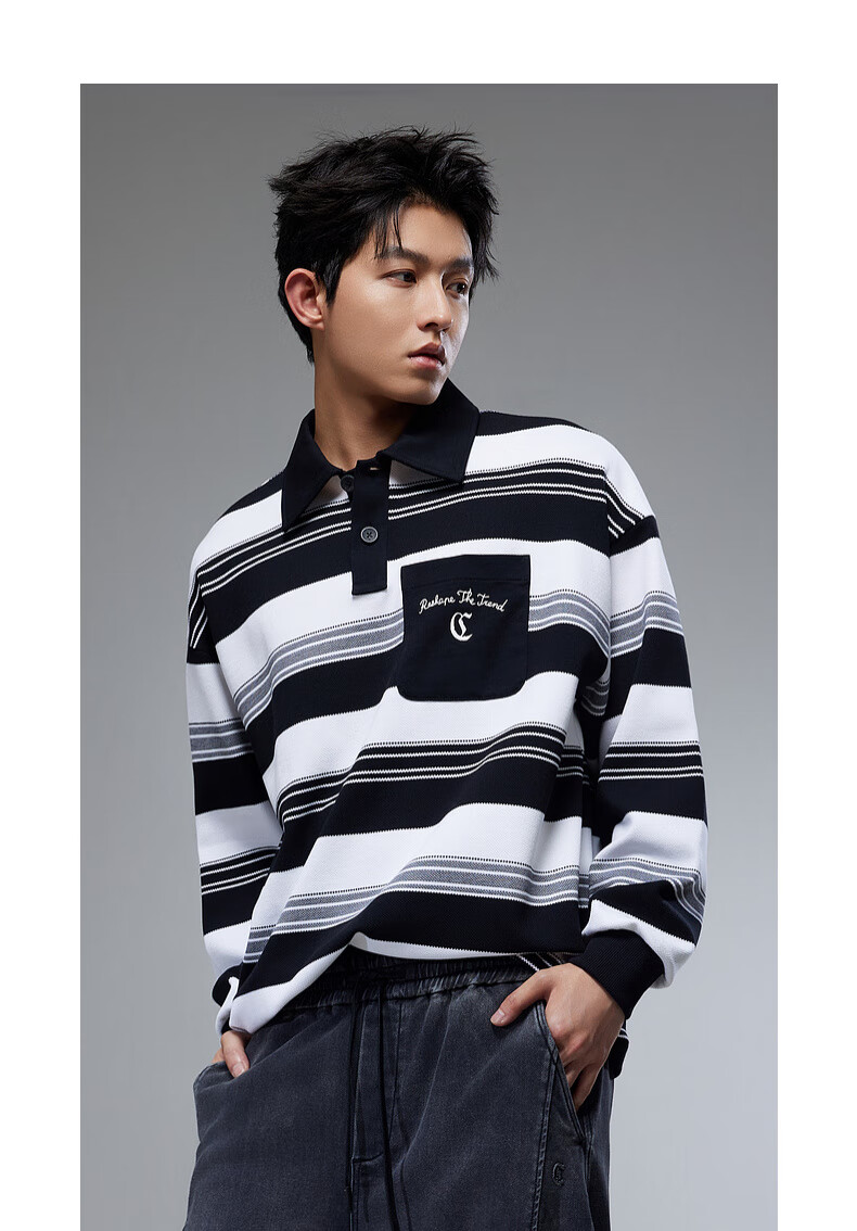 CABBEEN [Textured Striped] Men's Sweatshirt with Creative Patchwork Pocket Design, Skin-Friendly And Breathable Autumn Long-Sleeve Sweatshirt 8