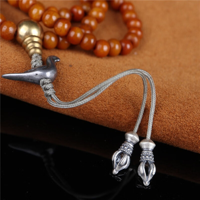 恋江南 925银象鼻神金刚杵弟子珠配饰文玩108手串弟子珠收尾小配饰