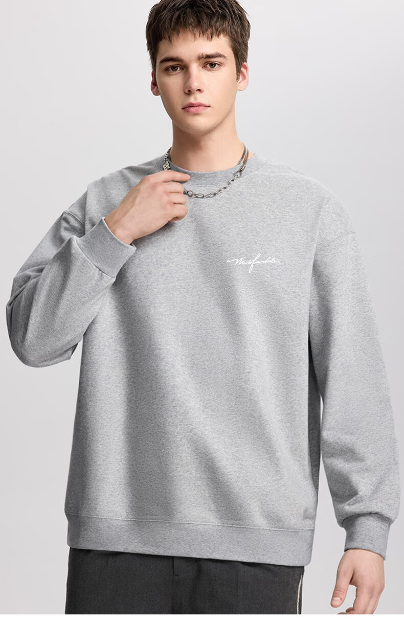 Mark Fairwhale Fleece-Lined Crewneck Sweatshirt Men Autumn Winter 2026 New Loose Warm Long Sleeve Casual Top Dark Gray L 13
