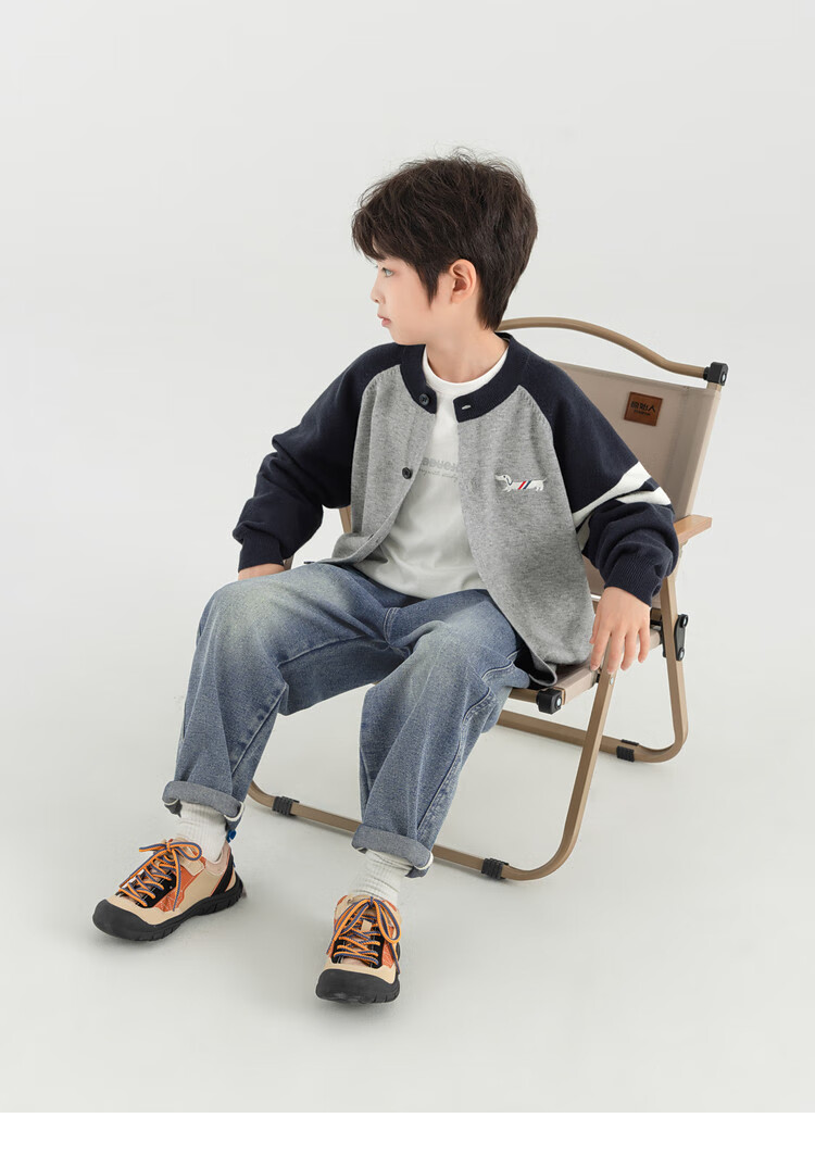 Duoduo Boys Cardigan Spring Autumn Layering Round Neck Sweater Children's 2026 New Cartoon Dog Colorblock Knit Top 18