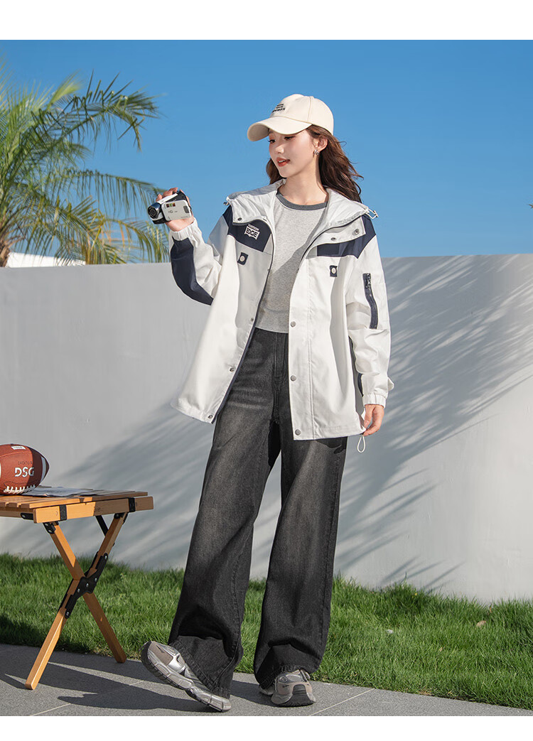 TonLion 2025 Autumn Women's Hooded Patchwork Workwear Jacket 8