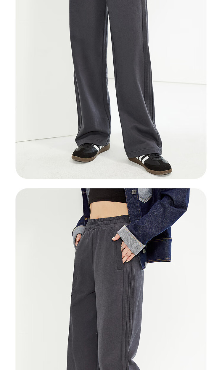 Giordano Women's Cotton Side Bone Pleated Wide-Leg Pants with Elastic Waist, Knitted Casual Sports Trousers 05415455 10