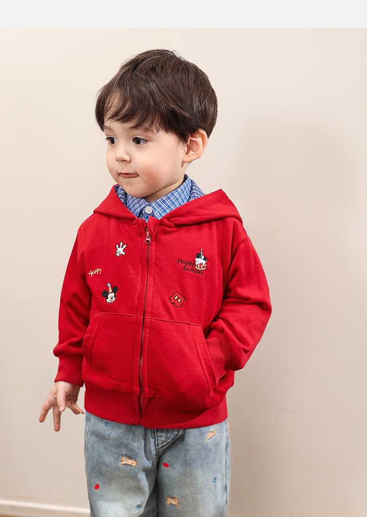 LUSON Little O Dad Boys' Baby Jacket Spring Hooded Red 2025 New Boys' Sweatshirt Baby Cardigan Spring Autumn Wear 25