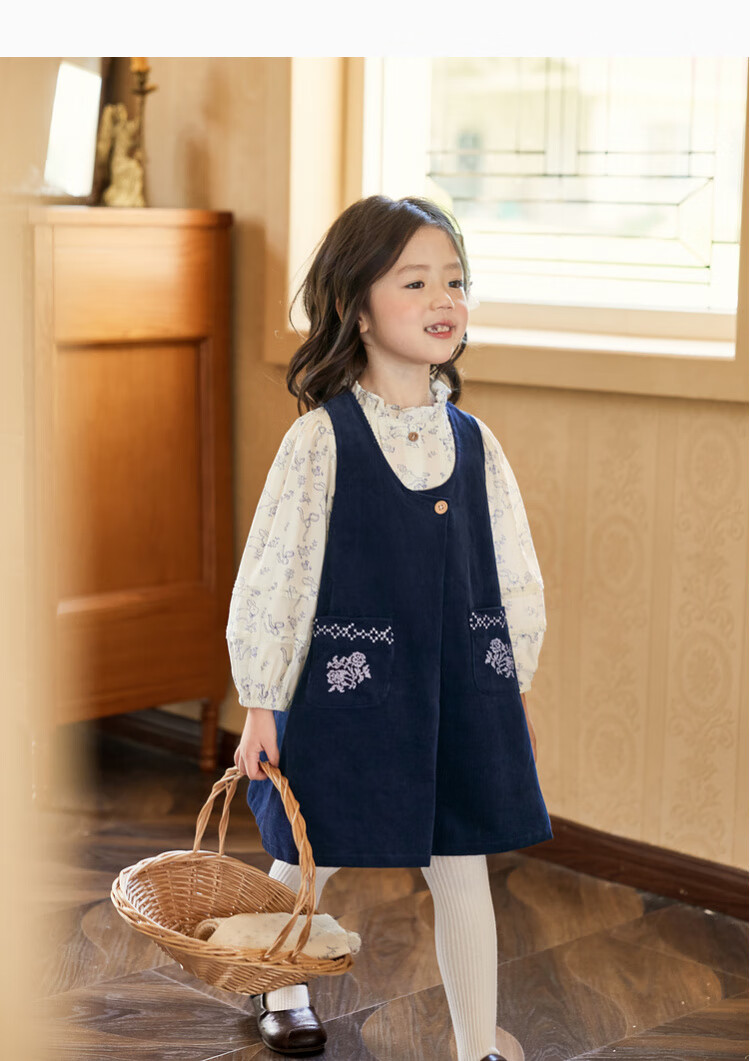 LUSON Little O Treasure Okids Children's Clothing Forest Style Set Girls 2025 Autumn Corduroy Suspender Skirt 24