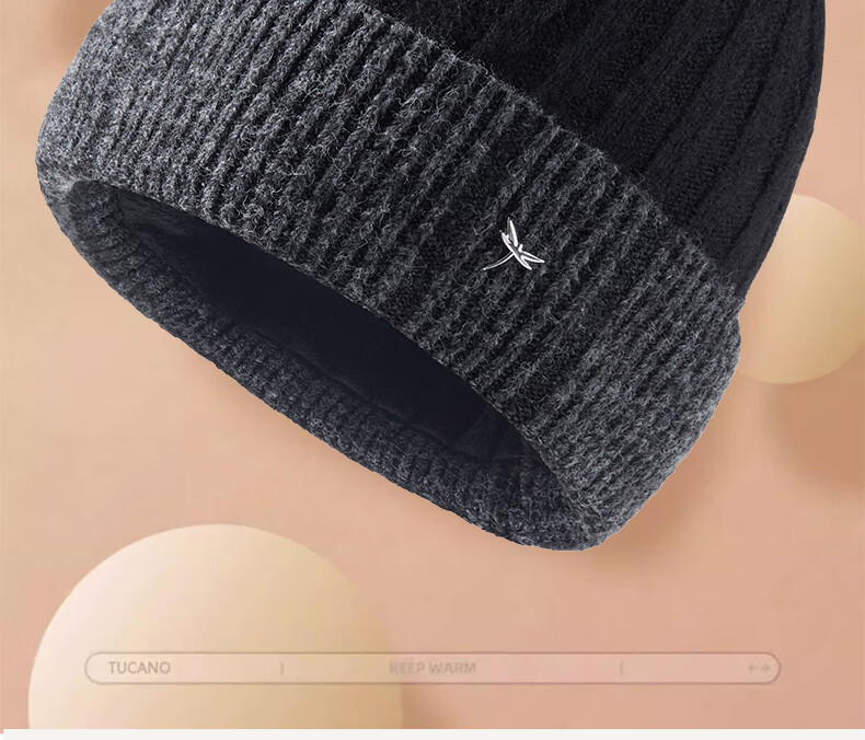 Red Dragonfly Men's Winter Knitted Warm Wool Blend Beanie Hat Windproof Cold-Resistant Fleece-Lined Cap 2