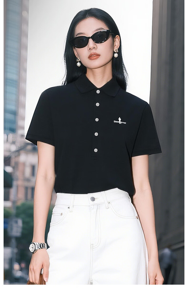 Biyinlefen Summer Women's Fashion Five-Button Commuter Casual Intelligent Elegant Lapel Short Sleeve Polo Shirt 13