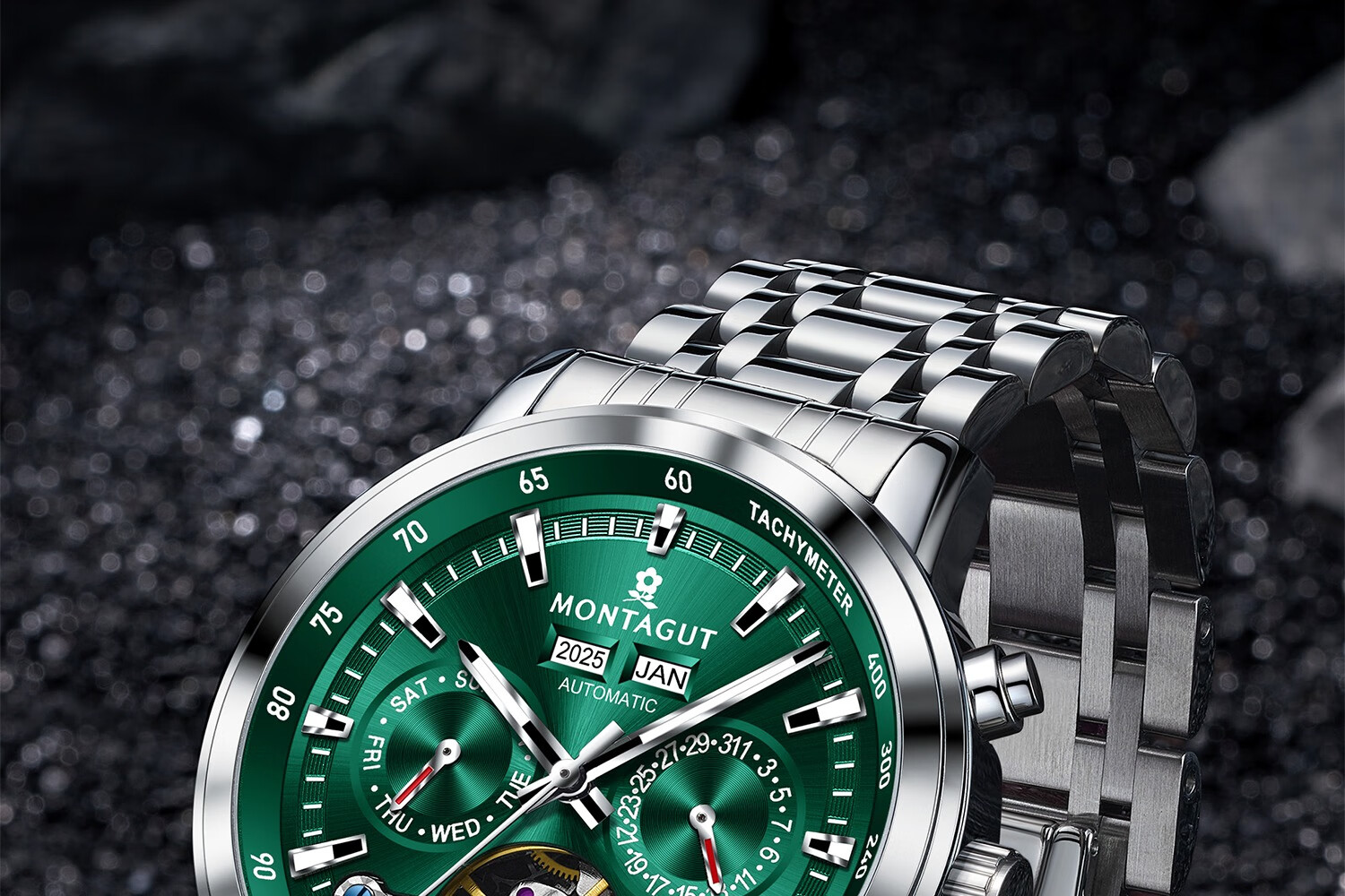 MONTAGUT Men's Skeleton Automatic Mechanical Watch Business Casual Multifunctional Men's Watch Spring Festival Gift 21