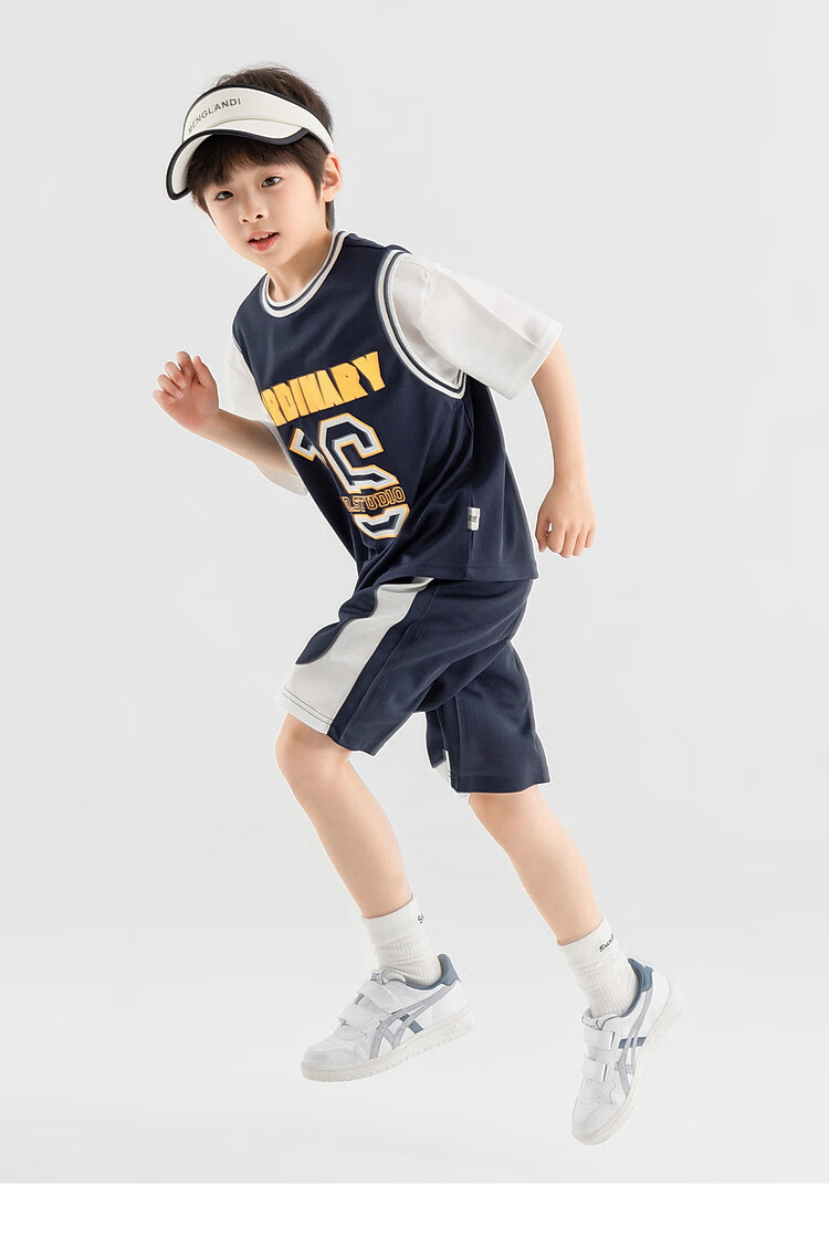 Duoduojia Boys' Sports Mesh Set, Summer Children's Fake Two-Piece Short-Sleeve Pants, Fashionable And Cool Basketball Outfit for Older Kids 25