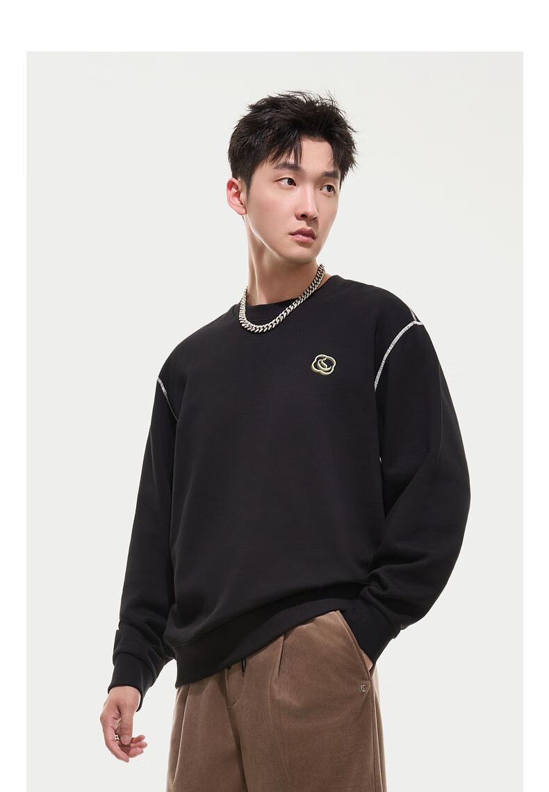 CABBEEN [365g Fish Scale Fabric] Men's Sweatshirt with Auspicious Clouds And CABBEEN C Creative Window Design, Autumn Long-Sleeve Sweatshirt 9