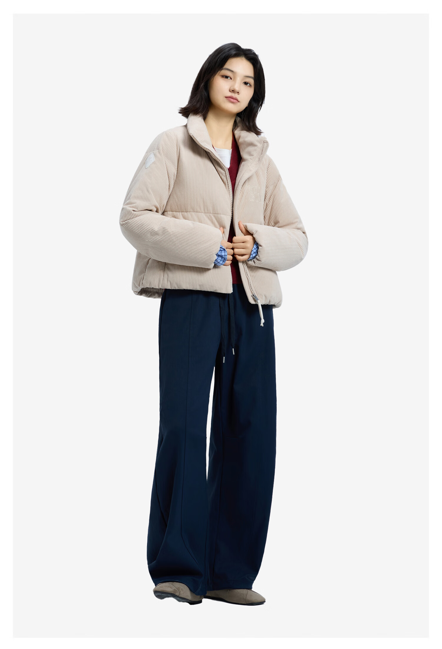 Meters Bonwe Women's Casual Pants 2025 Winter New Waist Splicing Casual Solid Color Simple Jogger Pants 5