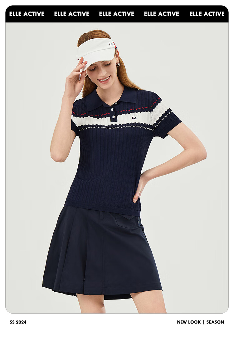 ELLE ACTIVE Fashion Contrasting Color Polo Shirt for Women, Knitted Collar Elegant Commuter Slimming Short-Sleeve T-Shirt Top, White, S 6