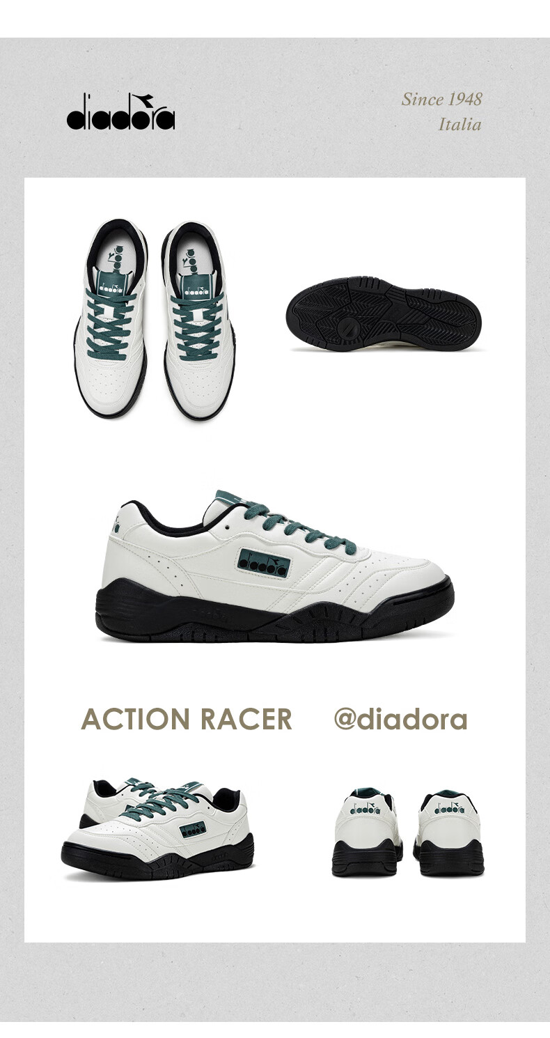 Diadora Men's And Women's Casual Shoes Action Racer, Agate White/ebony Gray/black, Size 37 16