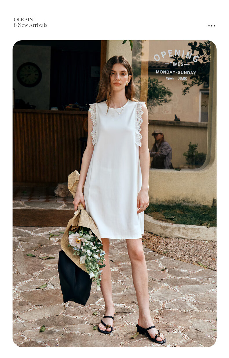 Olrain European Style Simple Elegant White Straight Dress Women Summer Mid-Length White M 6