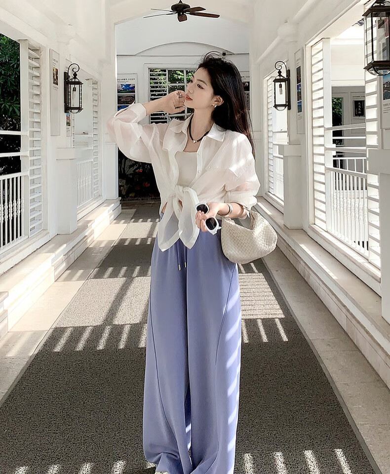 MEIYANG Streamlined Casual Pants, Summer Cool Pants with Sand-Washed Straight Leg, Purple Extended Version, XL 11
