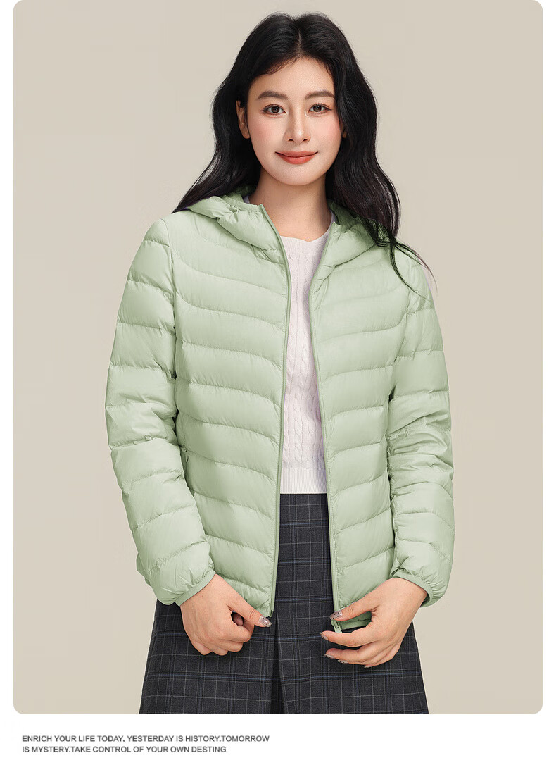 YAYA Lightweight Women's Down Jacket Warm Fashion Slim Short Duck Down Autumn Winter Hooded Lightweight Coat 39