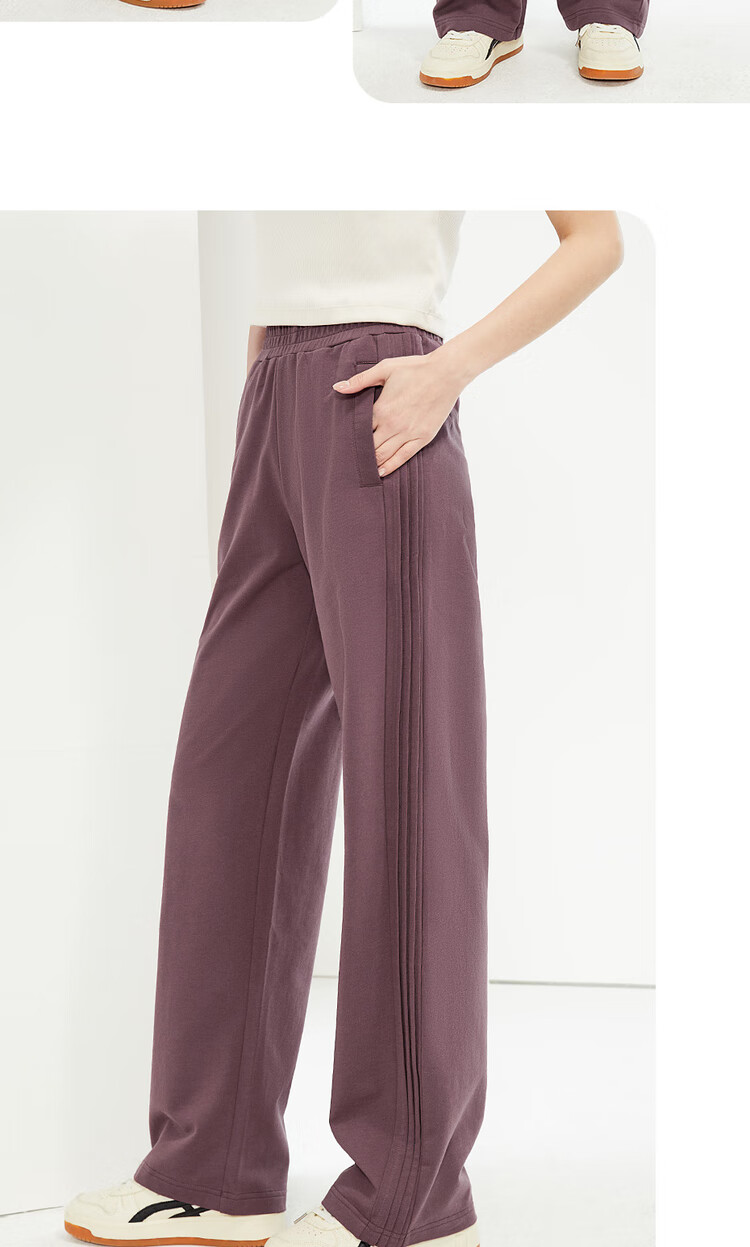 Giordano Women's Cotton Side Bone Pleated Wide-Leg Pants with Elastic Waist, Knitted Casual Sports Trousers 05415455 13