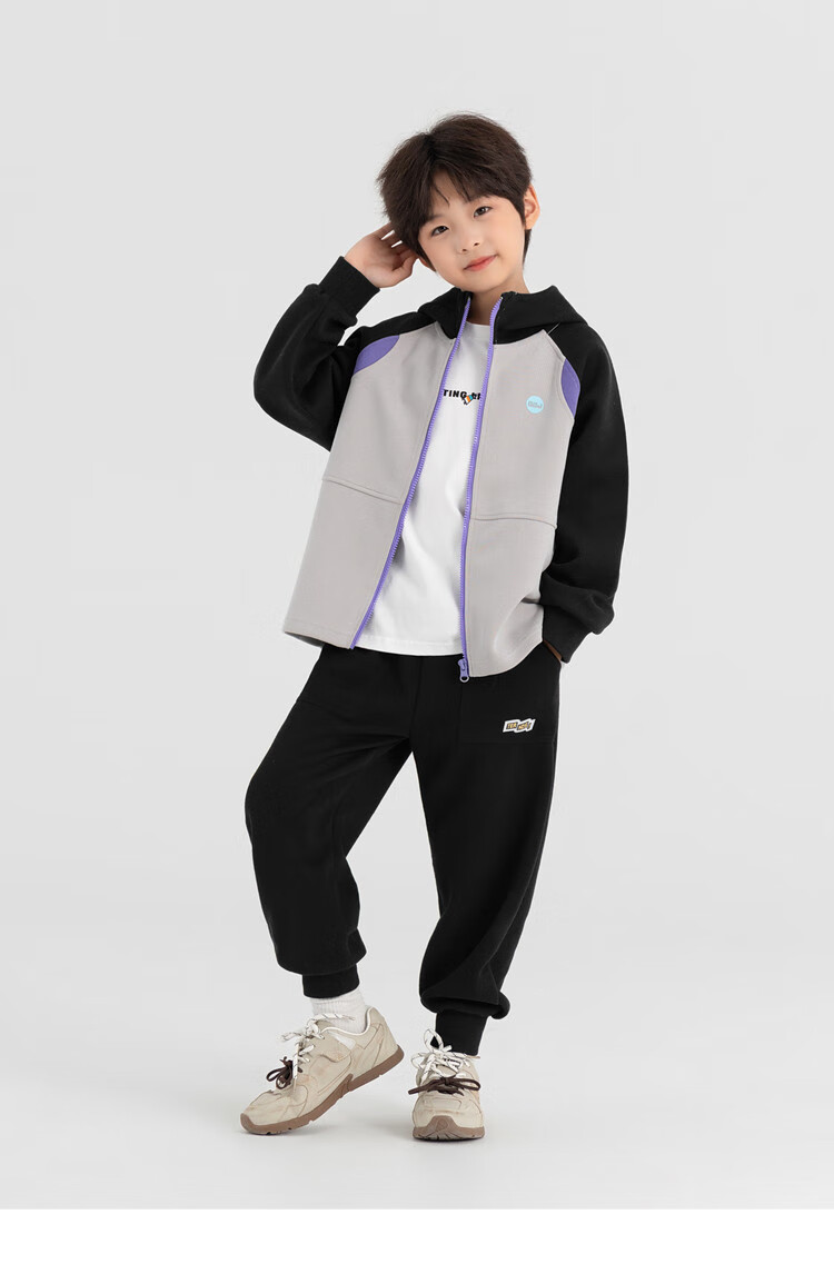 Duoduo Home [Soft and Chewy] Children's 2025 Autumn Three-Color Spliced Hooded Jacket Boys Casual Sports Knit Cardigan 15