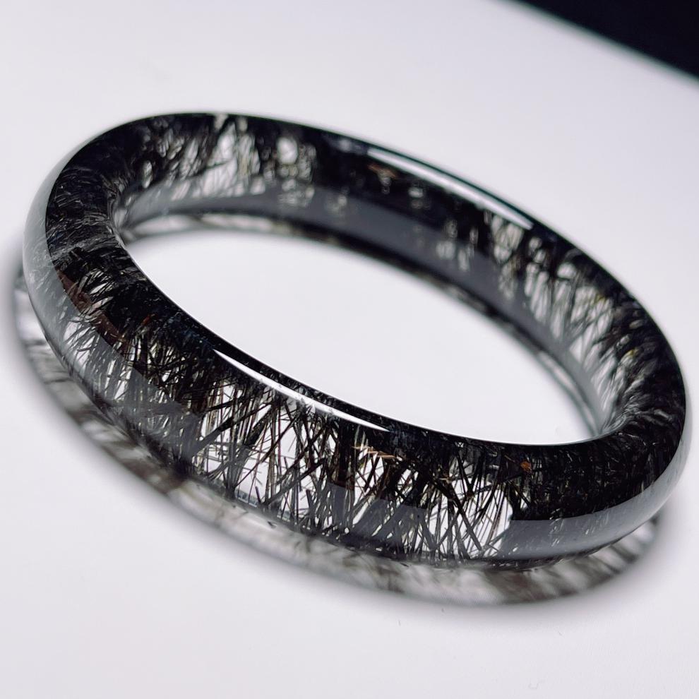 古珍黑发晶手镯顺发黑发女款大内径镯子60圈口一物一图送长辈妈妈老婆