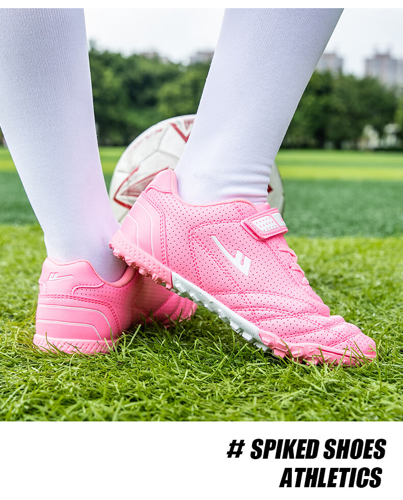 Warrior Girls' Soccer Shoes Studded TF Velcro Children's Youth Student Sneakers 961 Pink Studded Size 39 25