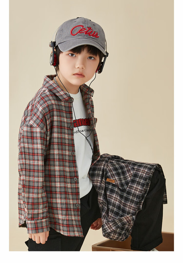 Duoduojia [Color-Block Small Check Pattern Brushed Shirt] Boys Versatile Shirt Spring And Autumn 2026 Children's Casual Long-Sleeve Jacket 19