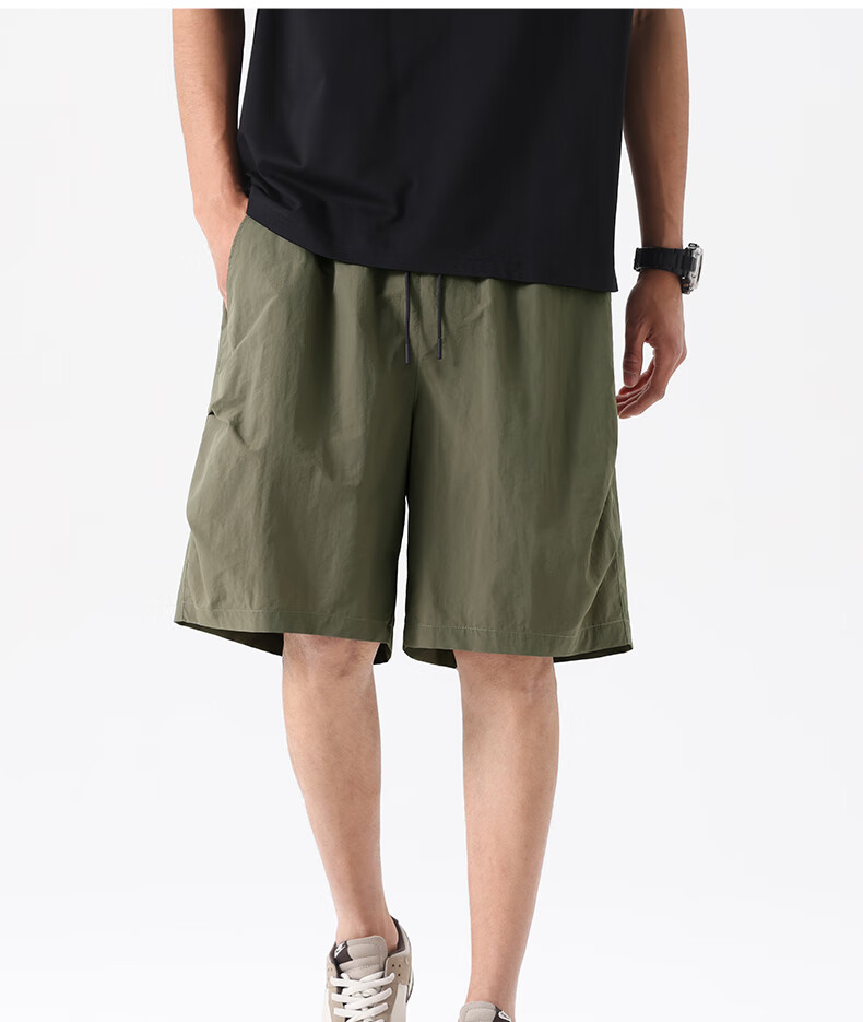 MINISO Paratrooper Workwear Shorts Men Summer Trendy American Style Five-Point Pants Ice Silk Cooling Men's Loose Shorts Z Black L 2