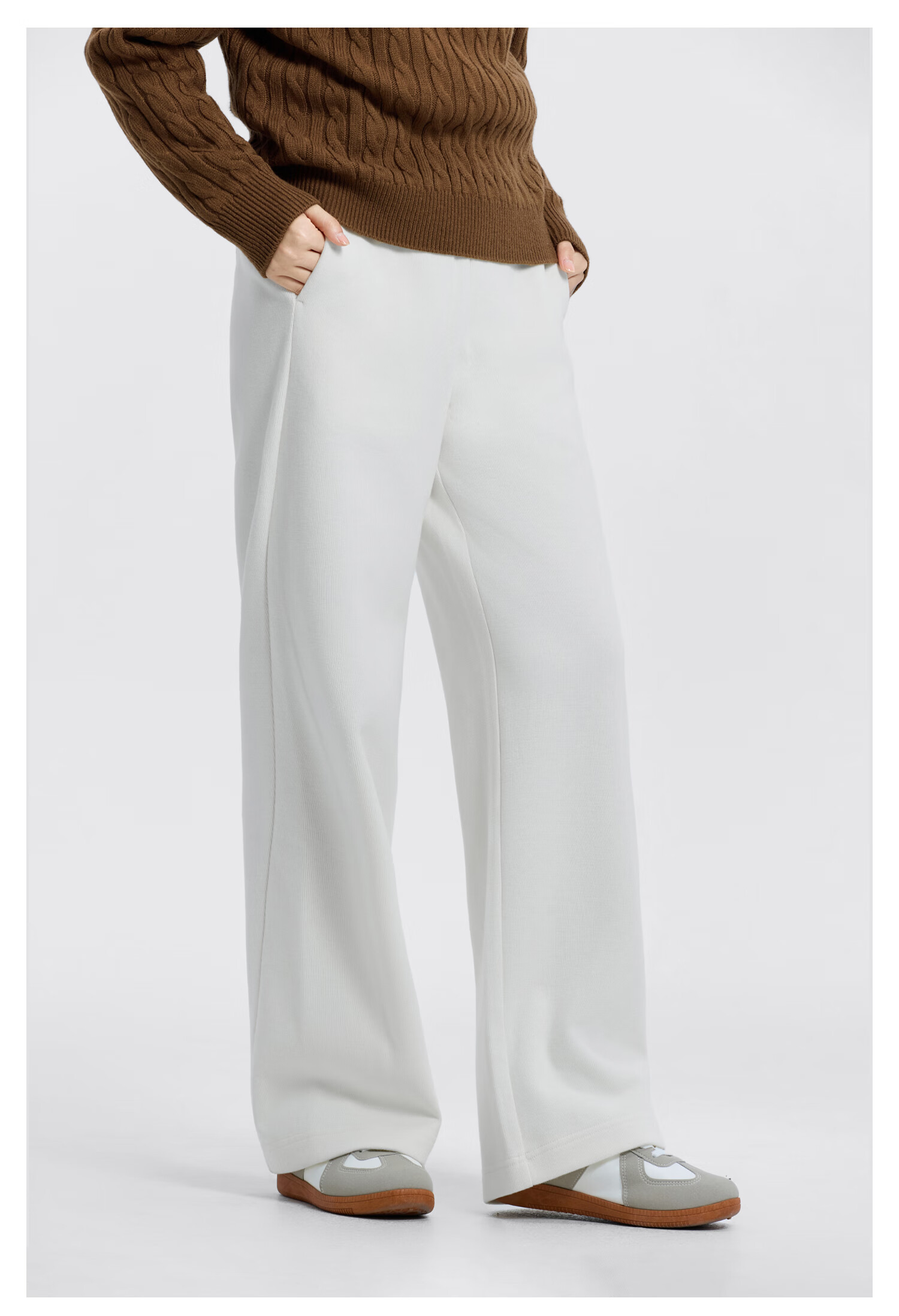 Meters Bonwe Women's Casual Pants 2025 Winter New Solid Color Soft Stretch Wide-Leg Knit Pants Slim Fit Simple Design 10