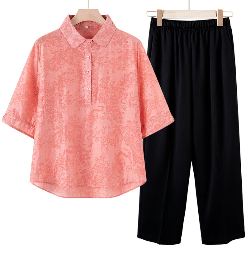 Yalu Middle-aged and Elderly Women's Summer Set 2026 New Mom's Fashionable Short Sleeve Shirt for Women Aged 40-50 14