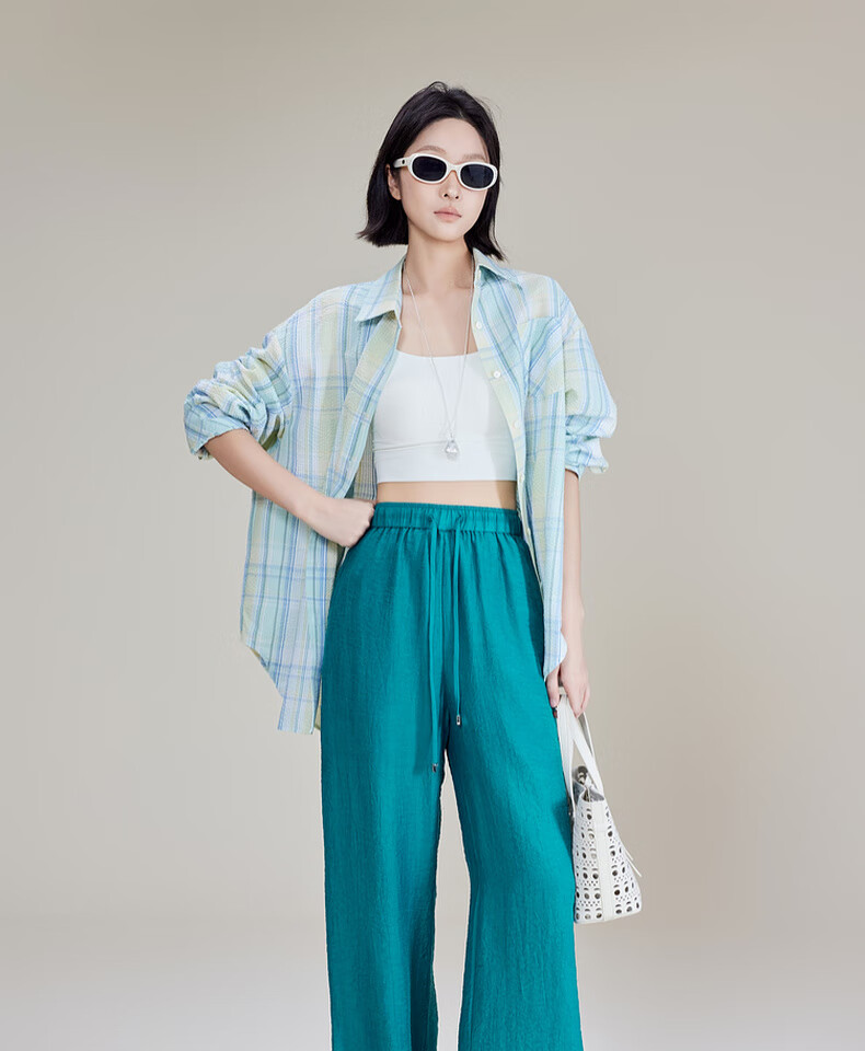 MEIYANG Blue Water Bay Casual Pants, Blue-Green (Regular Version), Size S 18