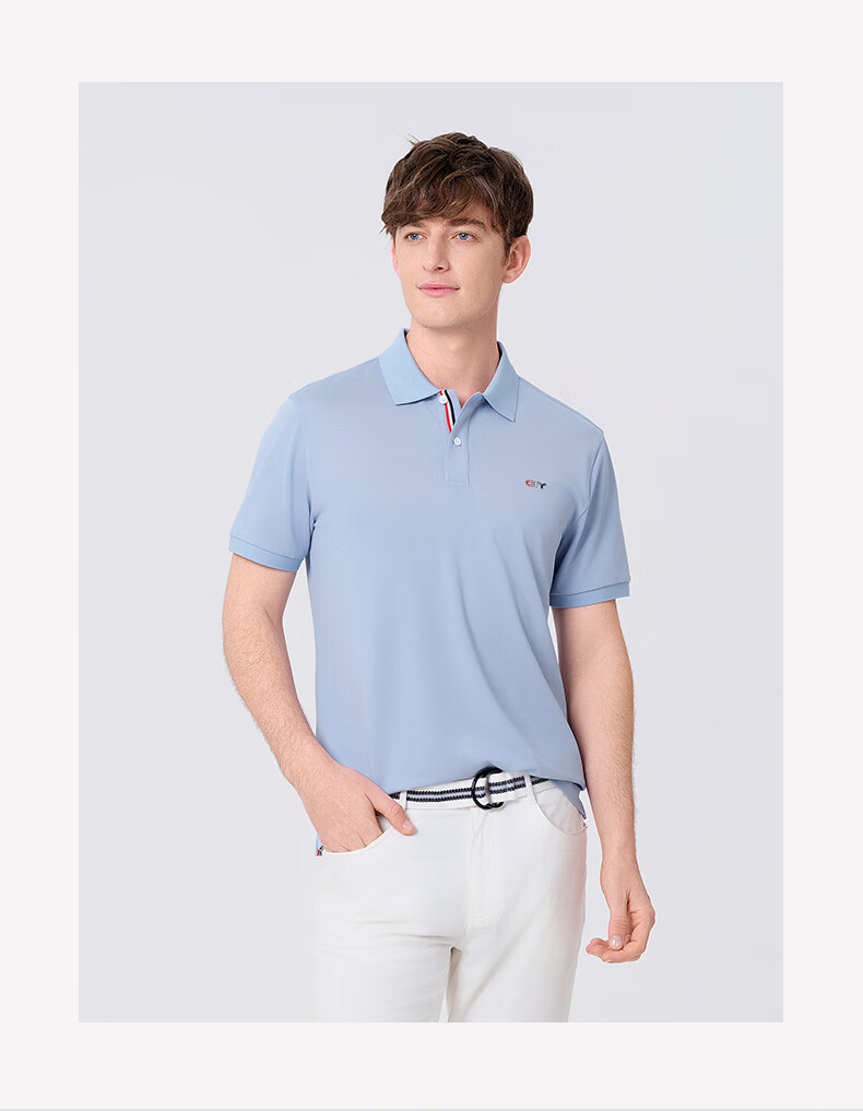 Goldlion GY Short Sleeve Polo Shirt Spring Summer Men's Casual Collared T-Shirt Mulberry Silk TSF0052-PT051 Light Pink 2XL 12