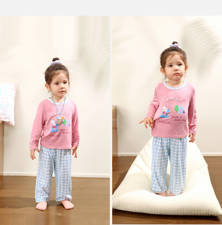 LUSON Xiao O Dad Baby Girl Long Sleeve Homewear Set 2025 Autumn Newborn Soft Silk Pajamas 6
