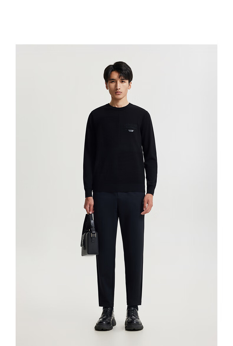 Cabbeen Men's Crew Neck Knit Sweater New Long Sleeve Top Coal Black 01 L 12