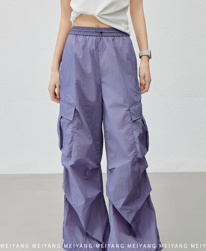 MEIYANG Sun Protection Pants UPF50+, Slightly Wrinkled Pleated Cargo Pants [Small 70 in Stock], Purple, L 2